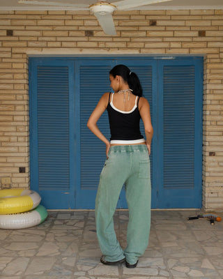 Sage Green Washed Wide Leg Swants Swants IN YOUR SHOE
