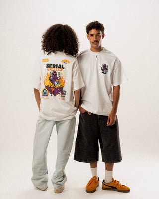 Serial Griller Oversized Tee Printed Oversized Tees IN YOUR SHOE S White