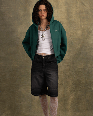 Teal Cropped Oversized Zip-Up Hoodie Zip Up Hoodies IN YOUR SHOE L