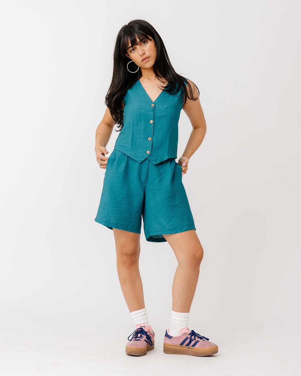Teal Linen Shorts Linen Shorts IN YOUR SHOE M 