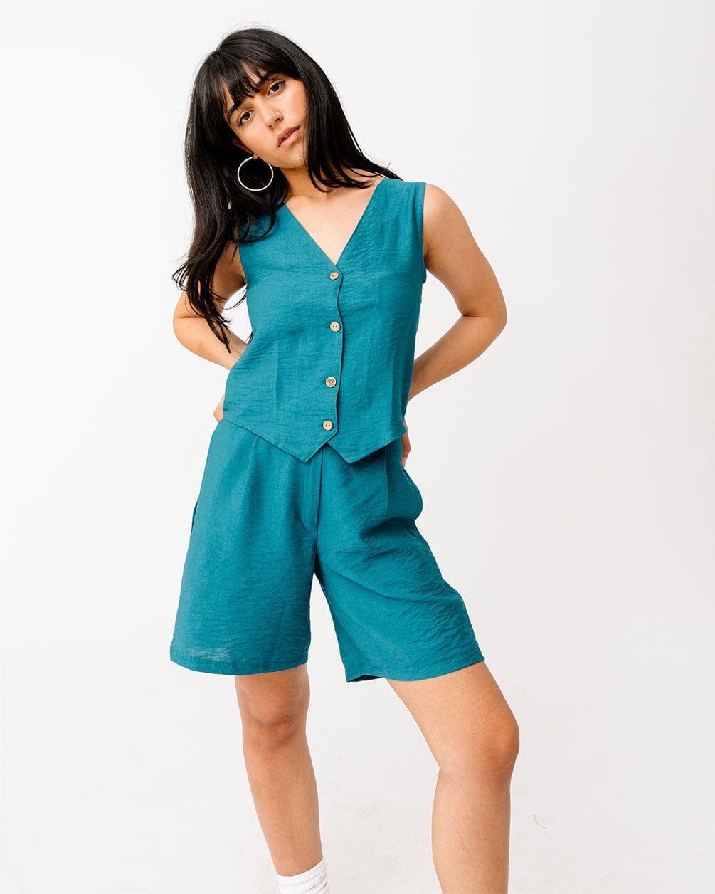 Teal Linen Shorts Linen Shorts IN YOUR SHOE S