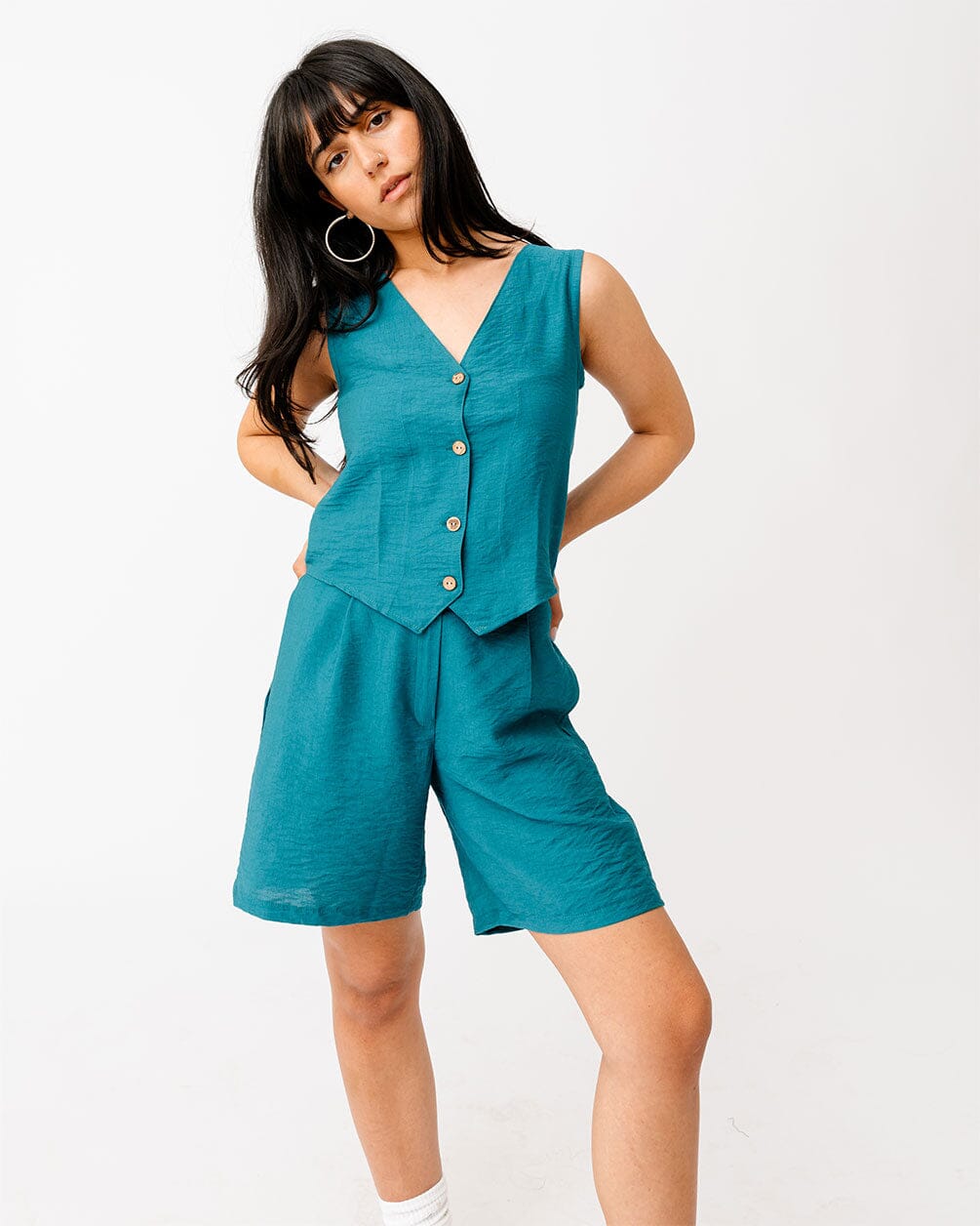 Teal Linen Shorts Linen Shorts IN YOUR SHOE M 