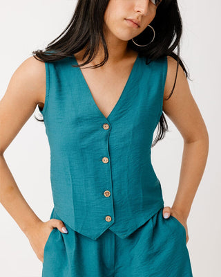 Teal Linen Vest Linen Vest IN YOUR SHOE M