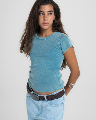 Teal Washed Short Sleeve Top Tops IN YOUR SHOE S