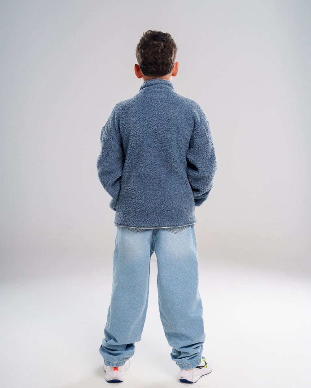 Teal With Bias Creamy White Kids Boxy Teddy Jacket Kids Jacket IN YOUR SHOE 6-7