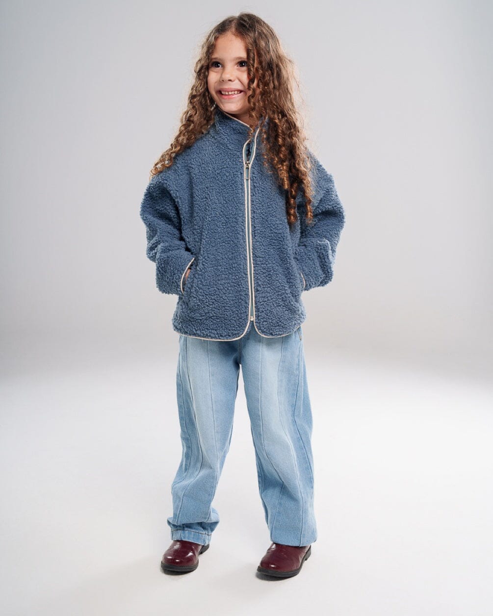Teal With Bias Creamy White Kids Boxy Teddy Jacket Kids Jacket IN YOUR SHOE 8-9
