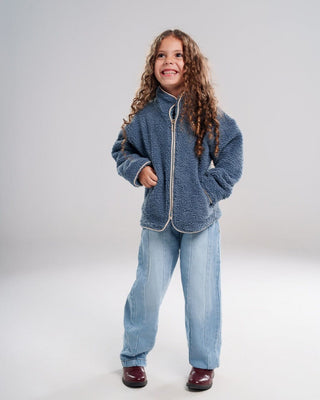 Teal With Bias Creamy White Kids Boxy Teddy Jacket Kids Jacket IN YOUR SHOE 2-3