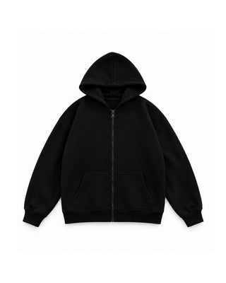 Black Basic Oversized Zip-Up Hoodie