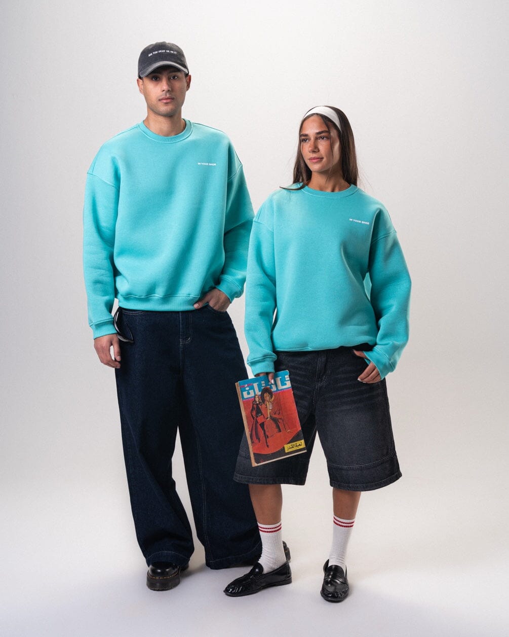 Turquoise Blue Balloon Sleeves Oversized Crewneck Crewnecks IN YOUR SHOE S