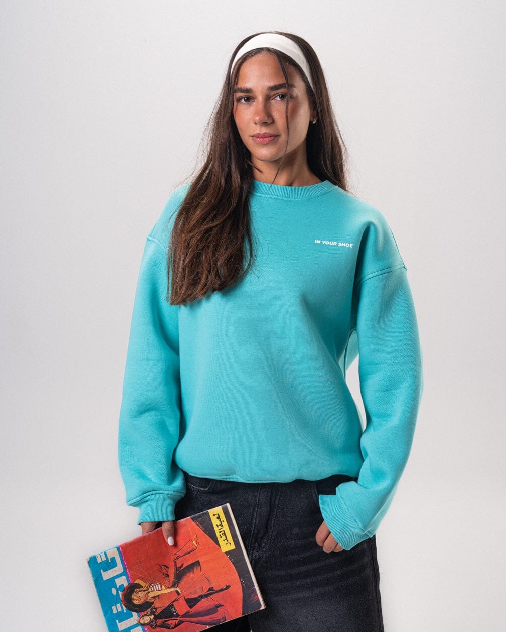 Turquoise Blue Balloon Sleeves Oversized Crewneck Crewnecks IN YOUR SHOE L