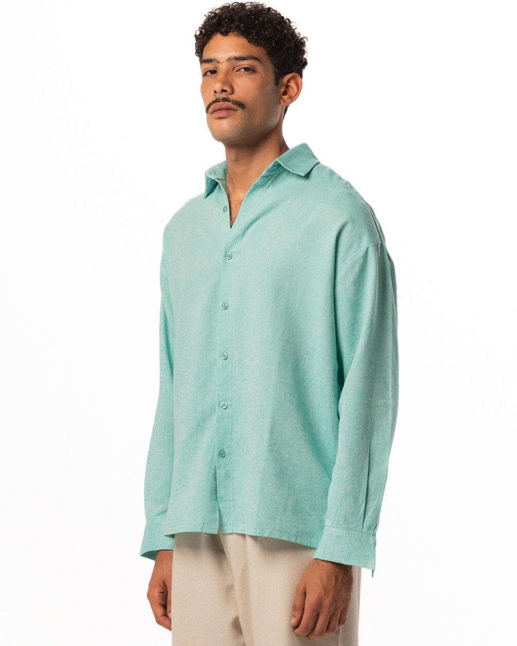 Turquoise Boyfriend Linen Shirt Boyfriend Shirt IN YOUR SHOE