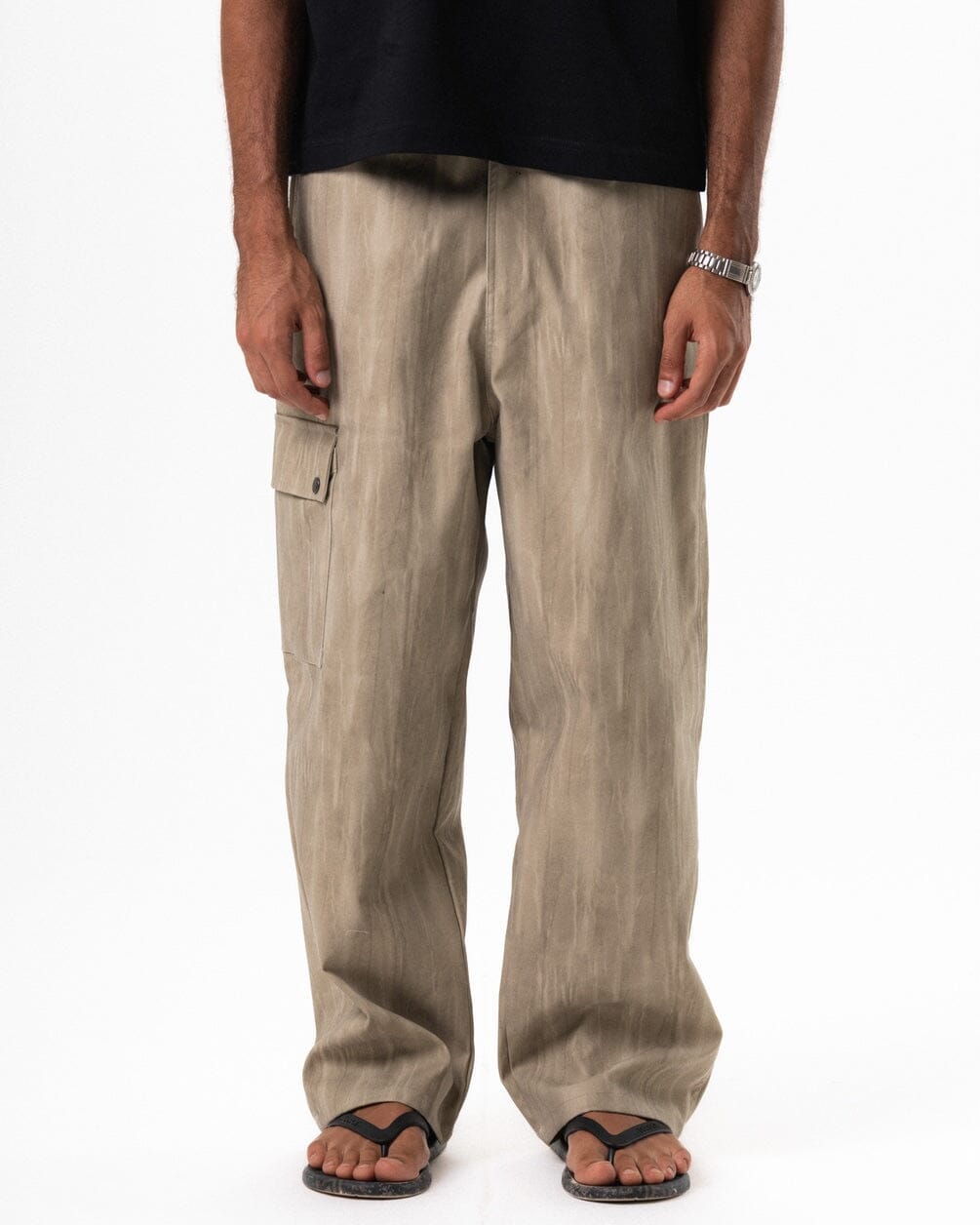 Washed Khaki Wide Leg Cargo Pants Pants IN YOUR SHOE L