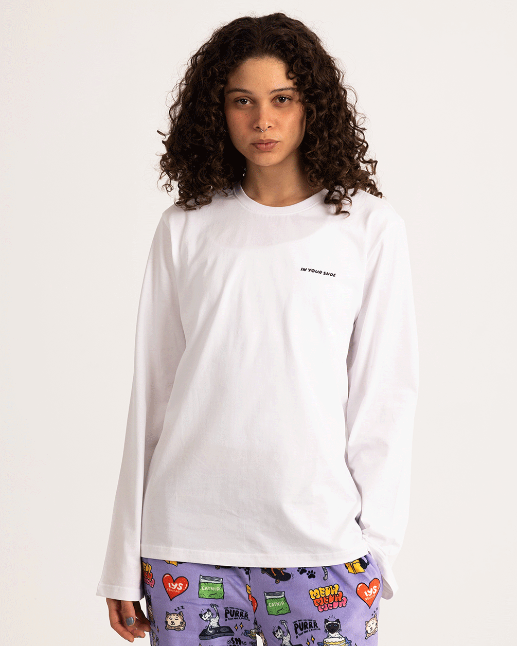 White Basic Long Sleeve Tee PJ Tops IN YOUR SHOE S