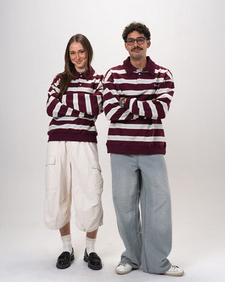 Wine Multicolor Striped Boxy Rugby Polo Polo T-Shirts IN YOUR SHOE S