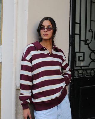 Wine Multicolor Striped Boxy Rugby Polo Polo T-Shirts IN YOUR SHOE M