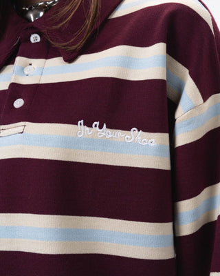 Wine Multicolor Striped Boxy Rugby Polo Polo T-Shirts IN YOUR SHOE