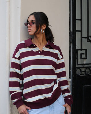 Wine Multicolor Striped Boxy Rugby Polo Polo T-Shirts IN YOUR SHOE S