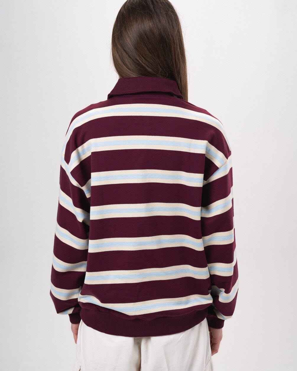 Wine Multicolor Striped Boxy Rugby Polo Polo T-Shirts IN YOUR SHOE L