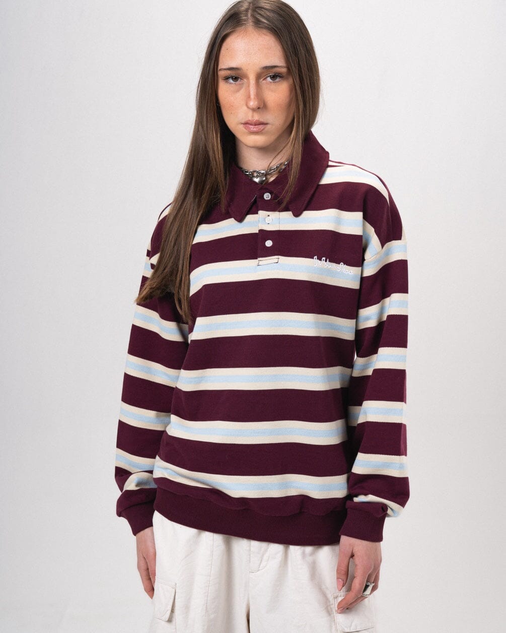 Wine Multicolor Striped Boxy Rugby Polo Polo T-Shirts IN YOUR SHOE M