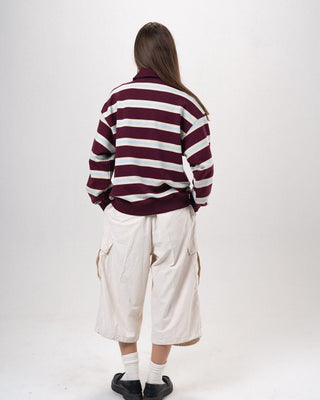 Wine Multicolor Striped Boxy Rugby Polo Polo T-Shirts IN YOUR SHOE