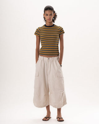 Yellow & Navy Striped Short Sleeve Top Tops IN YOUR SHOE S