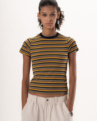 Yellow & Navy Striped Short Sleeve Top Tops IN YOUR SHOE M