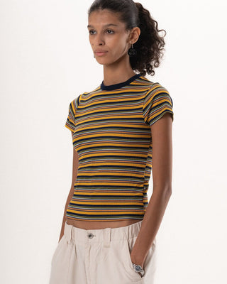 Yellow & Navy Striped Short Sleeve Top Tops IN YOUR SHOE XL