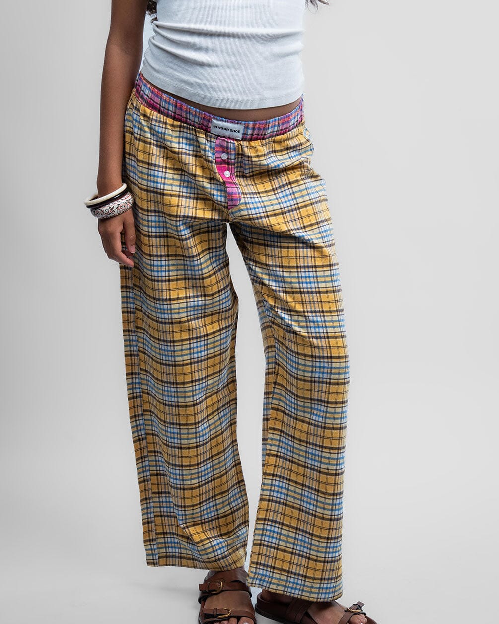 Yellow Pink Multicolor Plaid Boxer Pants Boxer Pants IN YOUR SHOE