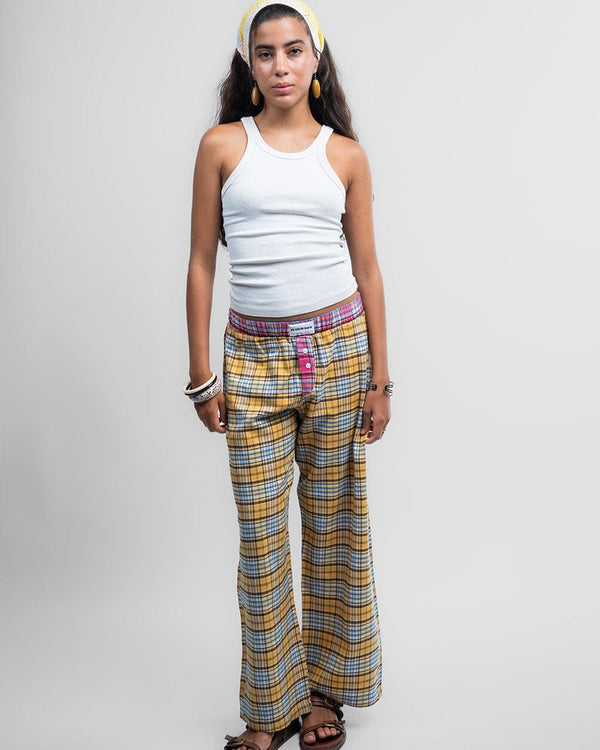 Yellow Pink Multicolor Plaid Boxer Pants
