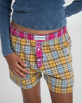 Yellow Pink Multicolor Plaid Boxer Shorts Boxer Shorts IN YOUR SHOE