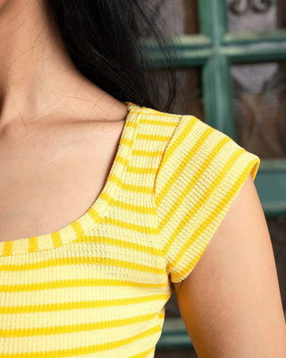 Yellow Stripped Square Neck Top Tops IN YOUR SHOE