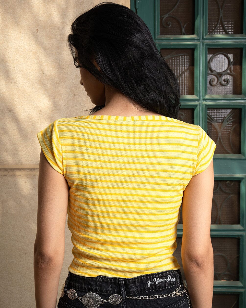 Yellow Stripped Square Neck Top Tops IN YOUR SHOE