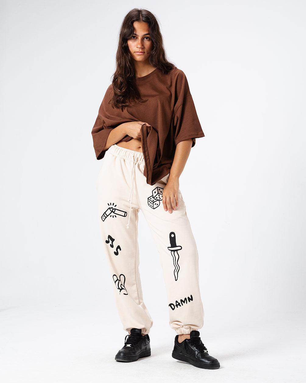 Beige Printed Swants (Sweatpants) Swants IN YOUR SHOE S