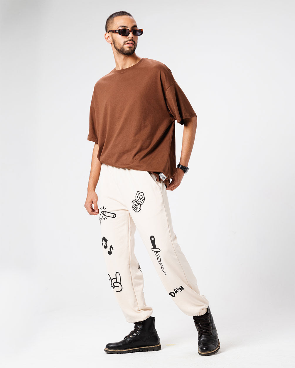 Beige Printed Swants (Sweatpants) Swants IN YOUR SHOE L 