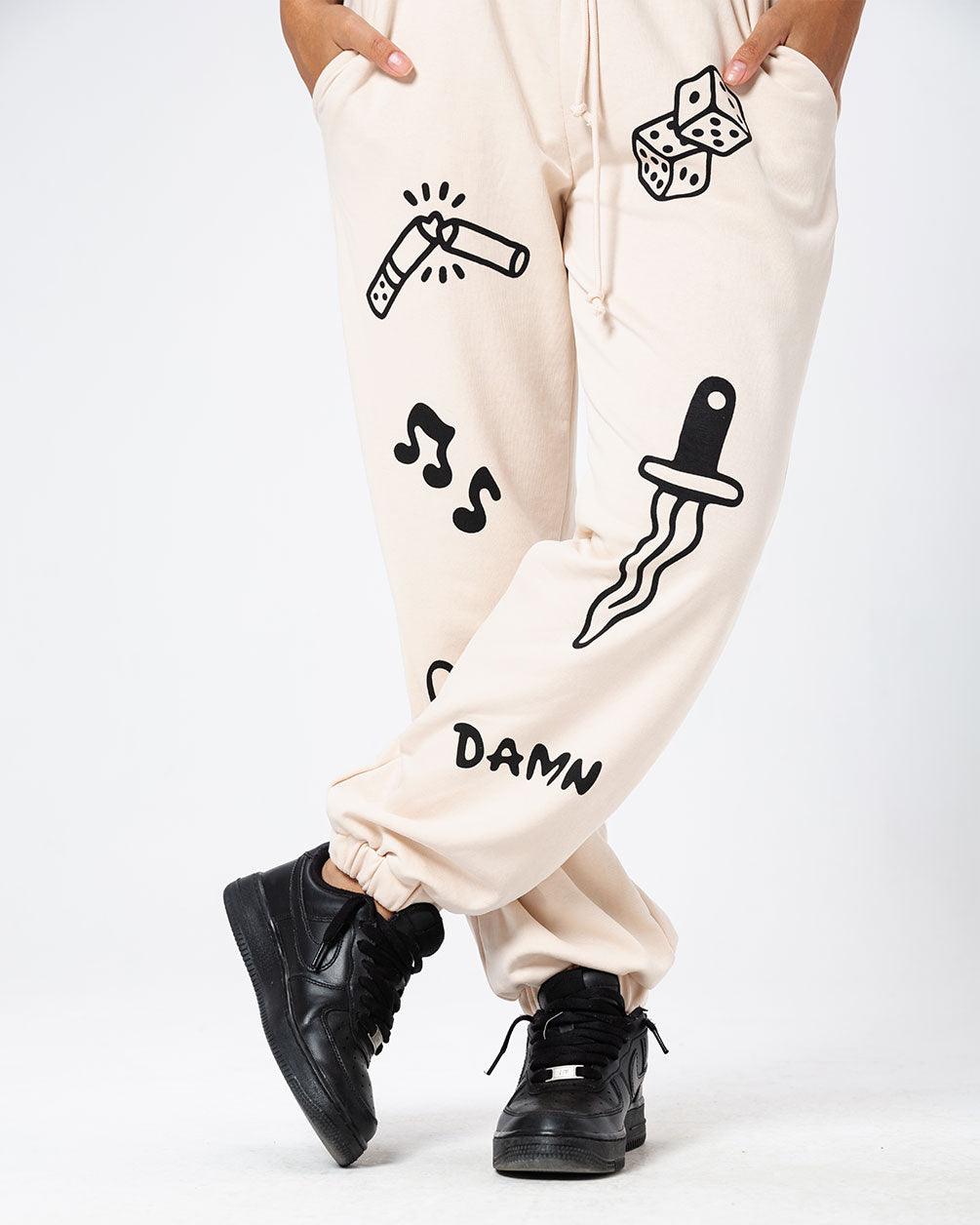 Beige Printed Swants (Sweatpants) Swants IN YOUR SHOE M