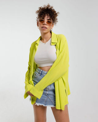 Lime Green Oversized Shirt Women Shirts IN YOUR SHOE
