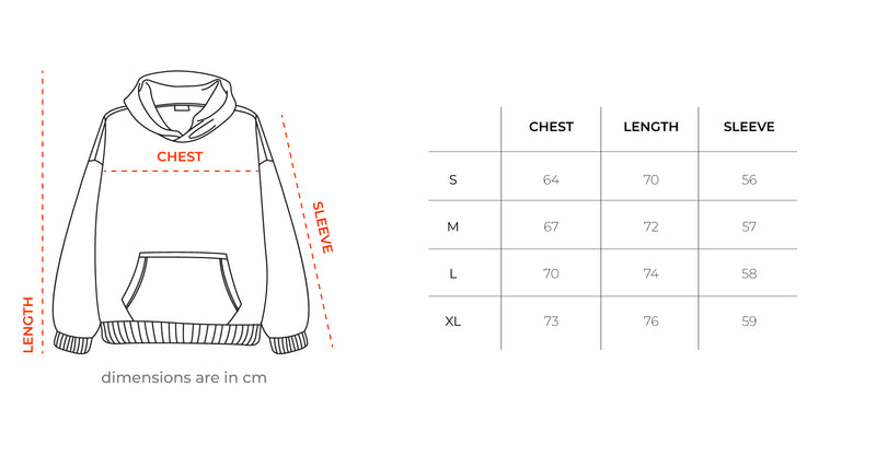 Black Heavy Boxy Hoodie size chart