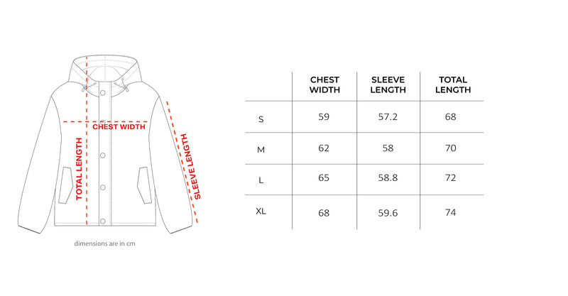 Olive Regular Windbreaker size chart