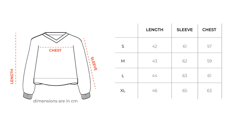 Black Cropped V-Neck Sweatshirt size chart