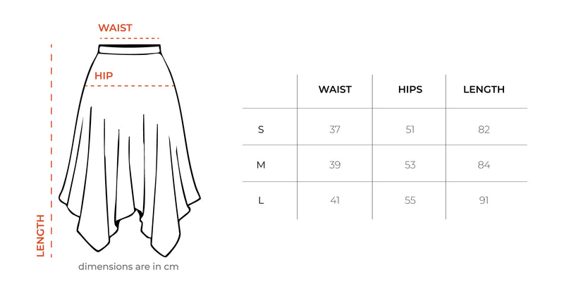 Brick Plaid Asymmetric Cross Skirt size chart