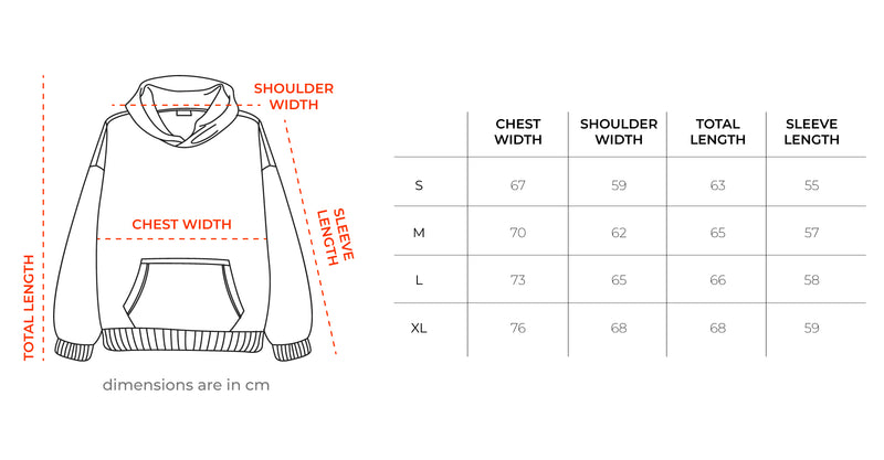 Love and Peace Boxy Hoodie size chart