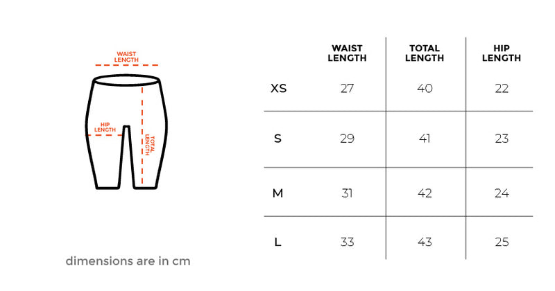 Baby Blue Biker Short size chart