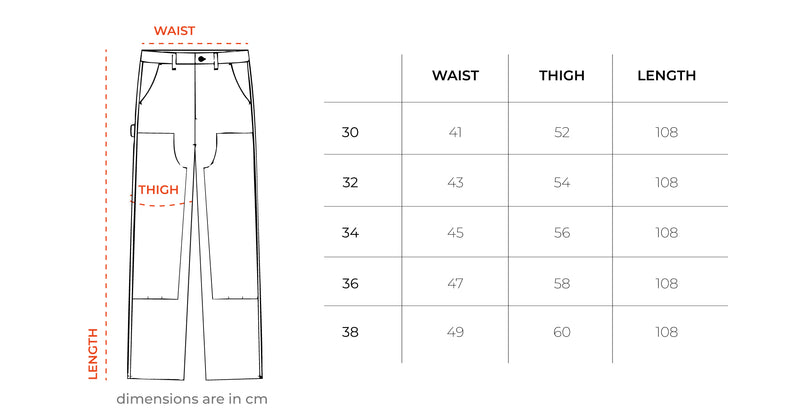 Off White Carpenter Jeans size chart