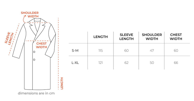 Black Oversized Coat size chart