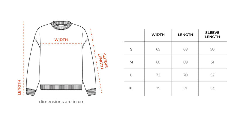 Good Old Days Crewneck size chart