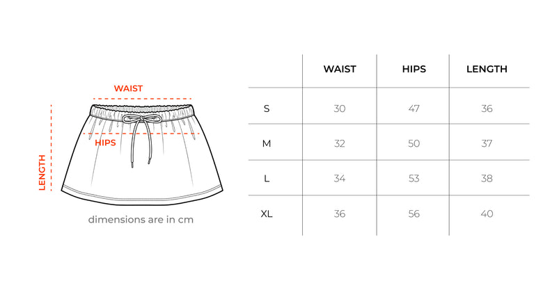 Female Navy & Aqua Mini Crochet Skirt size chart