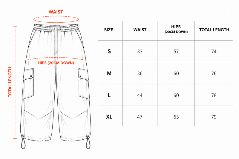 Blue Cargo Jorts size chart