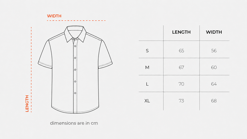 Black Short Sleeve Worker Shirt size chart