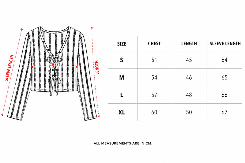 Female Black Striped Long Sleeve Knit Top size chart