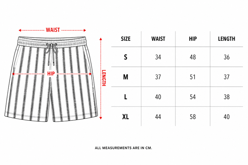Female Pink Striped Oversized Knit Shorts size chart